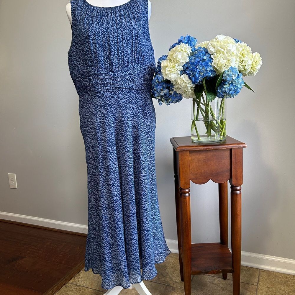 Talbots Blue Silk Pleated Maxi dress